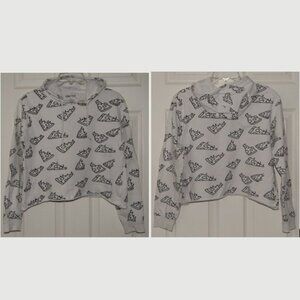 On Fire Juniors Size L (Bust: 40") Black & White Crop Hoodie, 100% Cotton